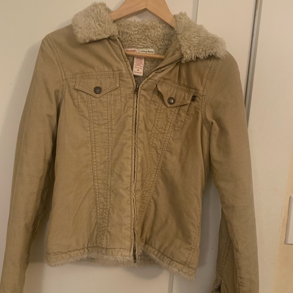 Abercrombie & Fitch Tan Jean Jacket with Faux Fur Collar